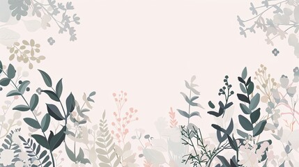 Botanical pattern on white background with space for text