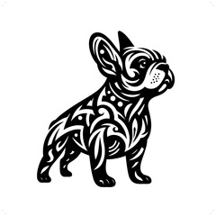 French Bulldog in modern tribal tattoo, abstract line art of animals, minimalist contour. Vector