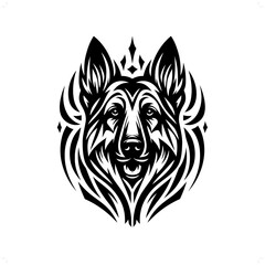 German Shepherd in modern tribal tattoo, abstract line art of animals, minimalist contour. Vector