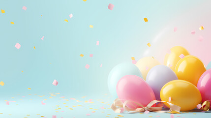 Children's birthday background, many balloons with pastel tones