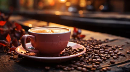 Foto op Plexiglas cup of coffee with beans © MMAJID