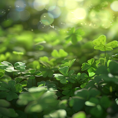 Fototapeta na wymiar Close up of a bunch of green clover in cinematic shot.