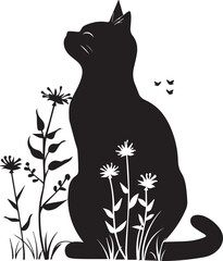 Silhouetted cats with floral patterns inside