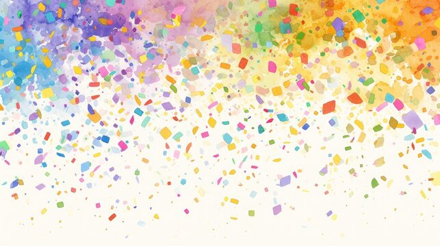 An eye catching watercolor backdrop resembling a rainbow of confetti featuring vibrant dots splashed across a crisp white canvas This fun design showcases a round edged border adorned with 