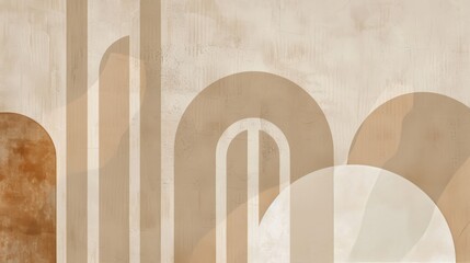 Fototapeta premium Beige Wallpaper With Circles and Lines