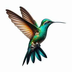 Image of isolated humming bird against pure white background, ideal for presentations
