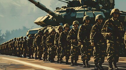 Obraz premium Artistic representation of a military parade