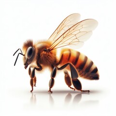 Image of isolated honey bee against pure white background, ideal for presentations
