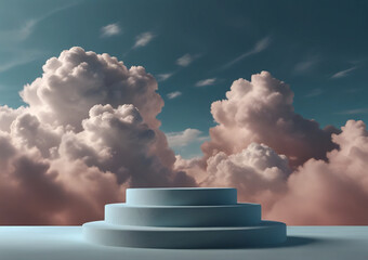 Podium with clouds - obrazy, fototapety, plakaty