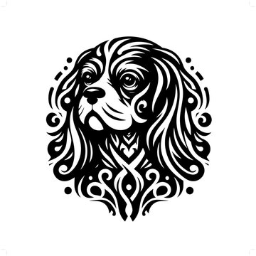 recommend clip art: Cavalier Spaniel dog in modern tribal tattoo, abstract line art of animals, minimalist contour. Vector