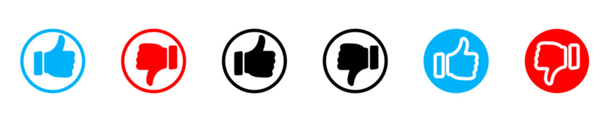 Blue Thumbs Up, Big Red Thumbs Down icon. I like or dislike the icons. Social media icon in linear and filled style - obrazy, fototapety, plakaty