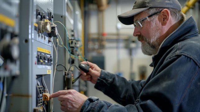 A technician testing voltage levels on newly installed electrical systems, using precision instruments to ensure accuracy and reliability.