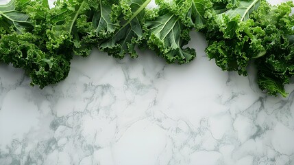 Leaves of Kale lie on the surface of white marble  - Powered by Adobe