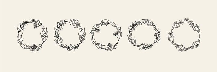 Line art Australian native flowers and plants wreaths © Maria