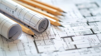 Civil engineers consulting architectural drawings and plans, collaborating on the design and layout of a new residential or commercial development.