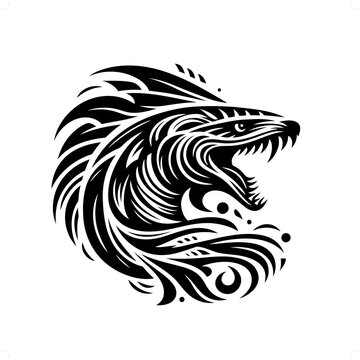 recommend clip art: Barracuda fish in modern tribal tattoo, abstract line art of animals, minimalist contour. Vector