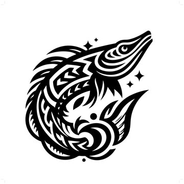recommend clip art: Barracuda fish in modern tribal tattoo, abstract line art of animals, minimalist contour. Vector