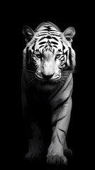 White tiger on black background