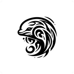 Beluga; dolphin in modern tribal tattoo, abstract line art of animals, minimalist contour. Vector