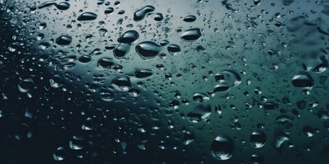 Water droplets fall on the transparent surface of the water in sunlight view. Background decorative pattern abstract