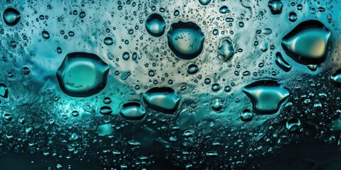 Water droplets fall on the transparent surface of the water in sunlight view. Background decorative pattern abstract
