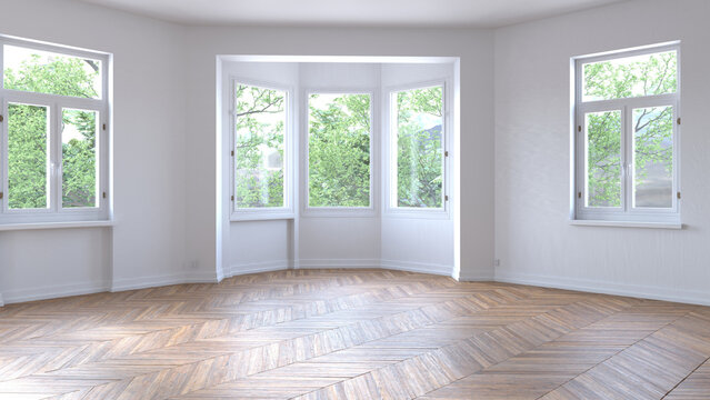 Empty room with parquet floor.