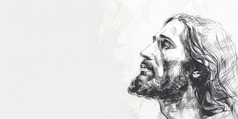 Hand-drawn Sketch Illustration of Jesus Christ on a Clean Background with Space for Text