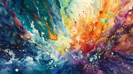 Bring the concept of utopian dreams and extreme sports to life through a watercolor painting Showcase vibrant colors and blend them seamlessly to evoke a sense of movement and excitement, - obrazy, fototapety, plakaty