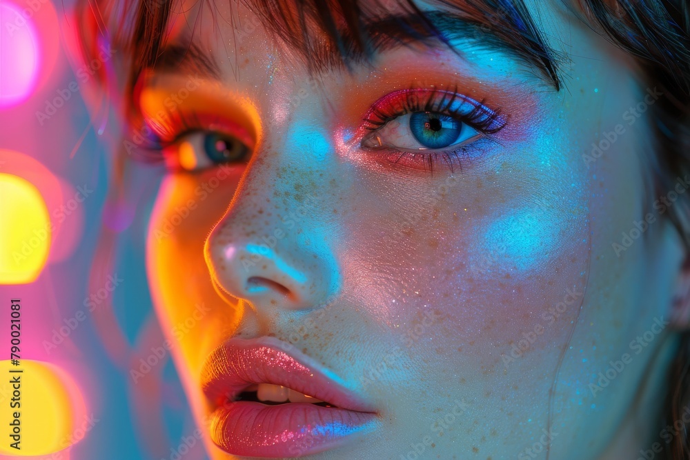 Poster vibrant bokeh lights with a smooth transition from turquoise to soft pink creating a festive atmosph