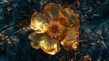 Gold Flower The Close up of Flowers made of Gold Material Wallpaper Background - obrazy, fototapety, plakaty