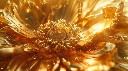 Gold Flower The Close up of Flowers made of Gold Material Wallpaper Background - obrazy, fototapety, plakaty