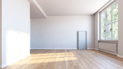 Empty room with parquet floor.