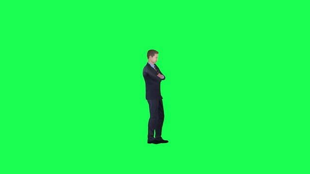 3d man in formal suit waiting angry left angle chroma key green screen  render people chroma key animation person crowd walking and talking