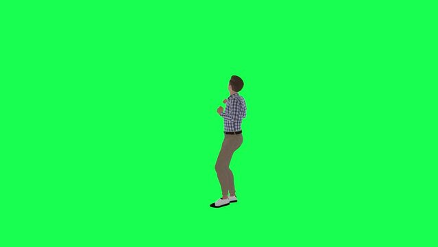 3d chroma key happy man cheering right angle green screen  render people chroma key animation person crowd walking and talking