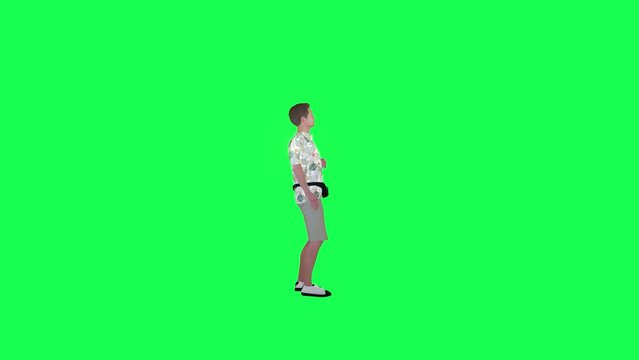 3d young tourist man drinking water left angle chroma key  render people chroma key animation person crowd walking and talking