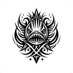 fangtooth fish in modern tribal tattoo, abstract line art of animals, minimalist contour. Vector