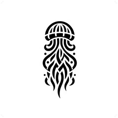 jellyfish in modern tribal tattoo, abstract line art of animals, minimalist contour. Vector