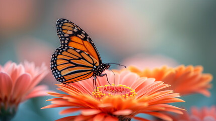 Fototapeta na wymiar emperor butterfly, sunny flower field.