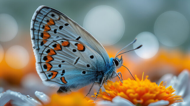 emperor butterfly, sunny flower field.