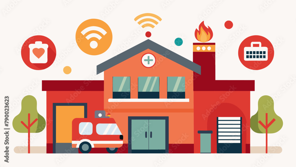 Aufkleber a fire station with emergency alerts in multiple formats including visual and audible for individual