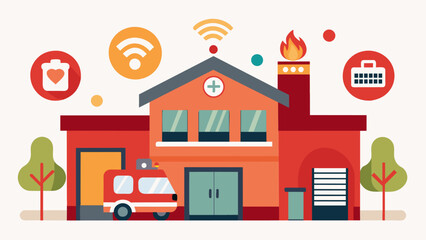A fire station with emergency alerts in multiple formats including visual and audible for individuals with sensory impairments. - obrazy, fototapety, plakaty