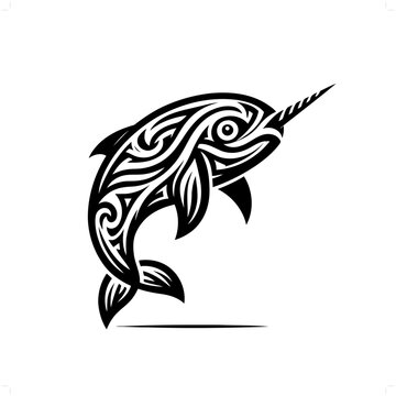 recommend clip art: narwhal in modern tribal tattoo, abstract line art of animals, minimalist contour. Vector