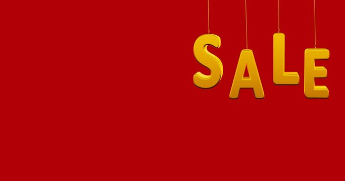 Swinging sale sign on red screen animation 4k loop.