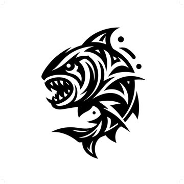 recommend clip art: piranha fish in modern tribal tattoo, abstract line art of animals, minimalist contour. Vector