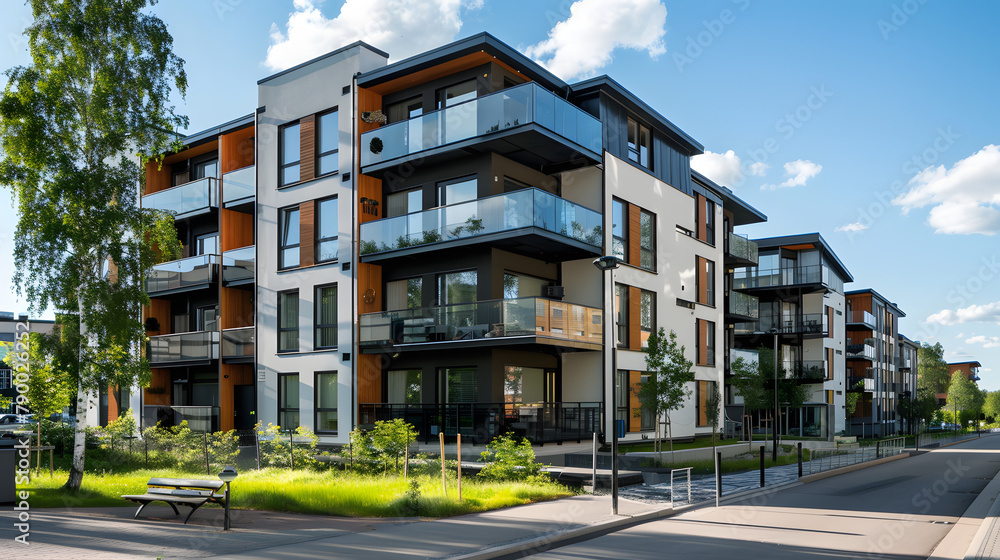 Aufkleber a futuristic condominium with energy-efficient windows. representing energy saving and eco-friendly 