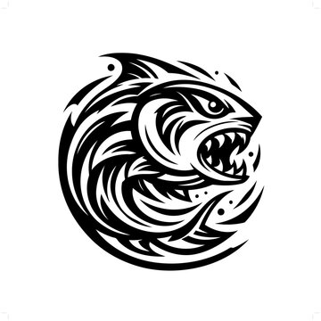 recommend clip art: piranha fish in modern tribal tattoo, abstract line art of animals, minimalist contour. Vector