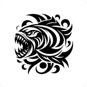 recommend clip art: piranha fish in modern tribal tattoo, abstract line art of animals, minimalist contour. Vector