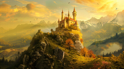 Artistic illustration of a fantasy castle  - obrazy, fototapety, plakaty