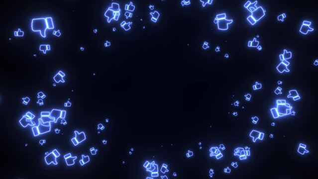 Neon red blue social network background looping with like icon or thump up. The neon signs of social media reactions. Concept: marketing, promotion, advertising, businnes, presentation.