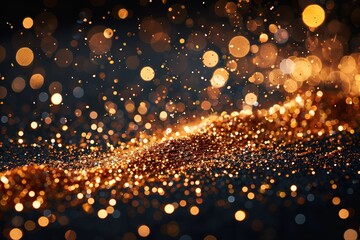 Gold glitter. Golden sparkle background light gold sparkle glowing abstract christmas bokeh glittering shiny bright black space